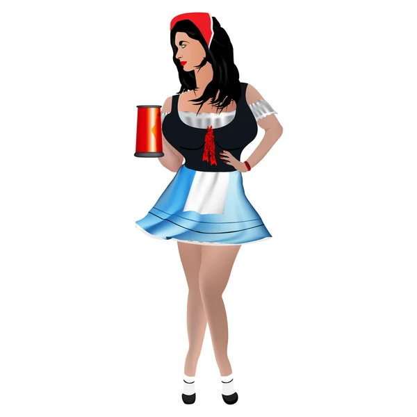 Oktober fest brunette meisje met bier — Stockvector