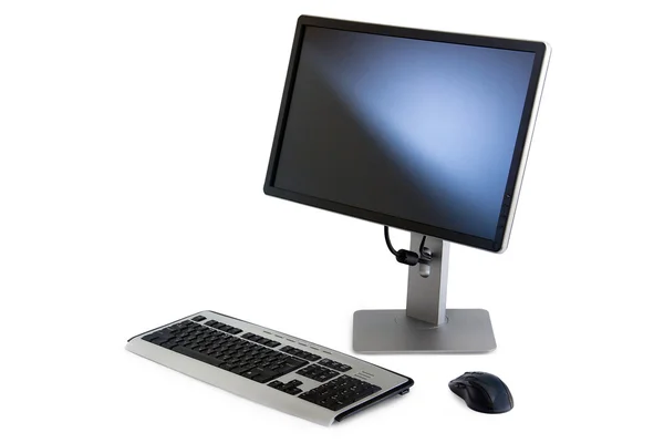 Monitor plano, teclado e mouse — Fotografia de Stock