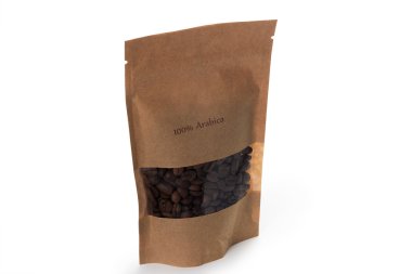 Kağıt paket içine kahverengi kahve taneleri 