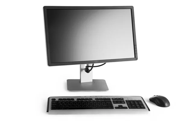 Monitor plano, teclado e mouse — Fotografia de Stock