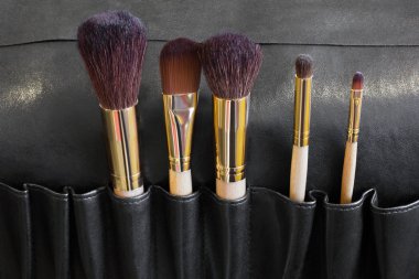 Siyah bir kapak makyaj fırçaları