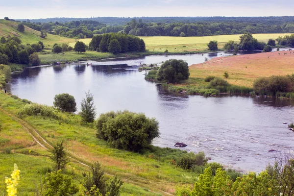 Landskapet i dalen, floden, träd, och sky — Stockfoto