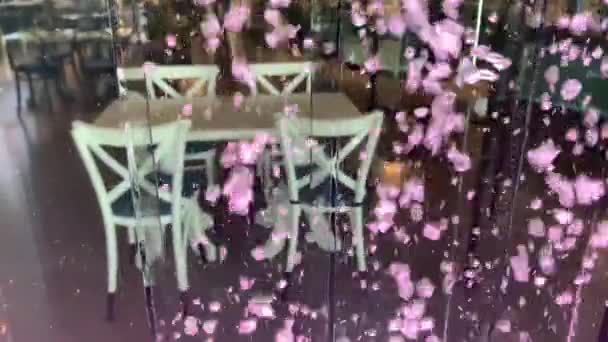 Lila Wand aus Wasserblasen in Restaurant wegen Quarantäne geschlossen — Stockvideo