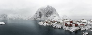 Kış, Reine, Lofoten Adaları'ndaki Hamnoy Adası Panoraması,