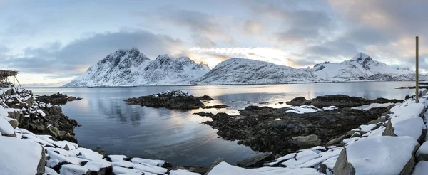 Lofoten islands panorama zimą, — Zdjęcie stockowe