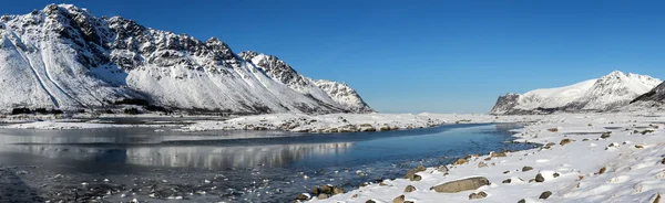 Kış Lofoten Adaları Dağları Panoraması — Stok fotoğraf