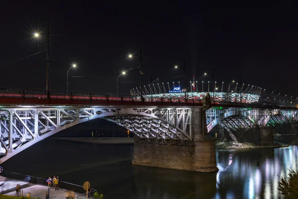 Warsaw National Stadium and bridge during the night. — Stock Photo, Image