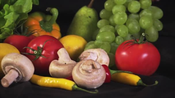 Colorful mix of fruits and vegetables — Stock Video