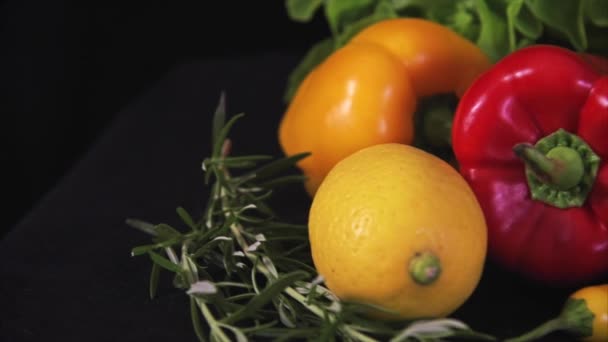 Colorful mix of fruits and vegetables — Stock Video