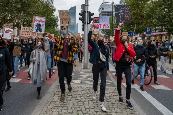 Garantia Polónia Outubro 2020 Milhares Jovens Participam Greve Das Mulheres — Fotografia de Stock