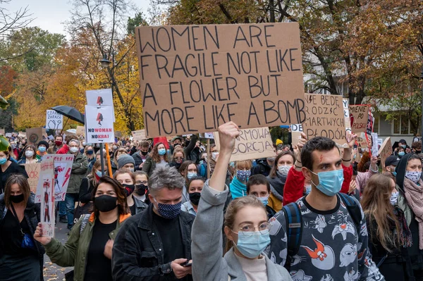 Garantia Polónia Outubro 2020 Milhares Jovens Participam Greve Das Mulheres — Fotografia de Stock