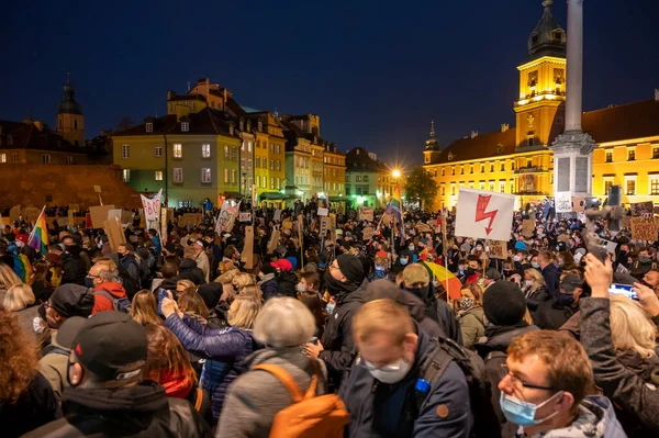 Warsaw Poland October 2020 Thousands Young People Participate Womans Strike — Stock Photo, Image