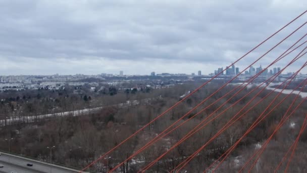 Panoramiczny Widok Lotu Ptaka Centrum Warszawy Zimą Drapaczami Chmur Mostem — Wideo stockowe