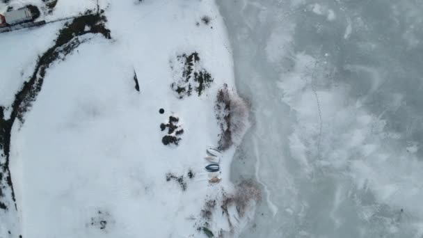 Luchtfoto Drone Uitzicht Bevroren Meer Warmia Polen Tijdens Winter — Stockvideo