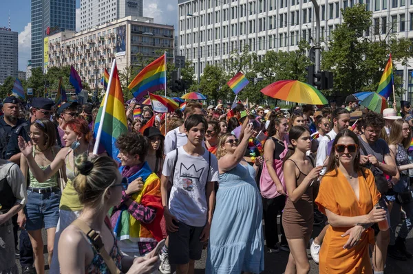 Advertência Polónia Junho 2021 Maior Marcha Orgulho Gay Chamada Parada — Fotografia de Stock