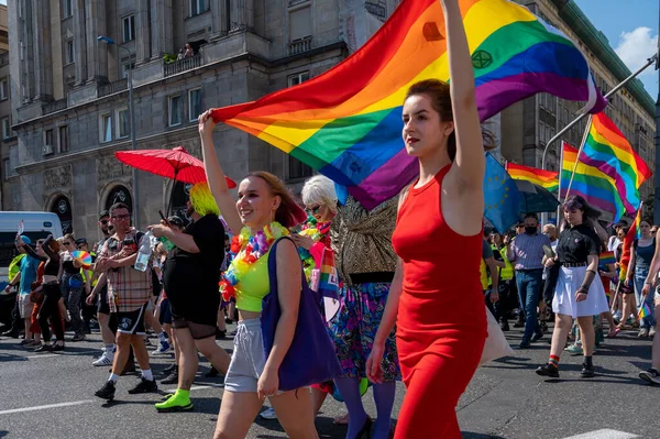 Advertência Polónia Junho 2021 Maior Marcha Orgulho Gay Chamada Parada — Fotografia de Stock