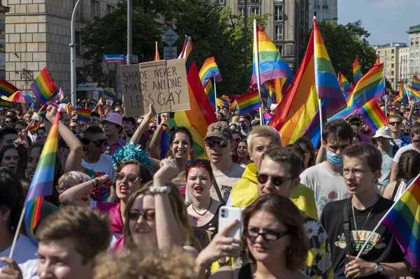 Advertência Polónia Junho 2021 Maior Marcha Orgulho Gay Chamada Parada — Fotografia de Stock