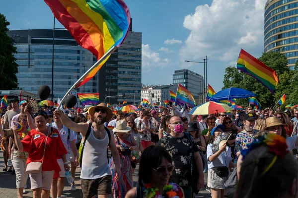 Advertência Polónia Junho 2021 Maior Marcha Orgulho Gay Chamada Parada — Fotografia de Stock