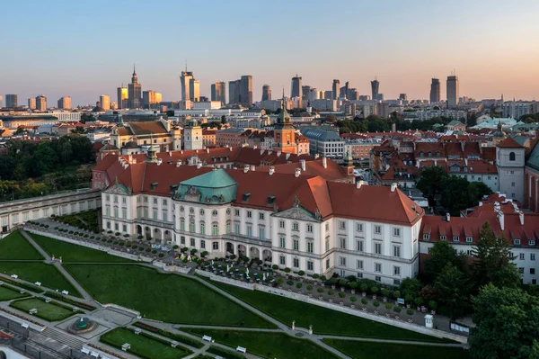 Panorama Der Altstadt Und Der Warschauer Innenstadt Aus Der Drohnenperspektive — Stockfoto
