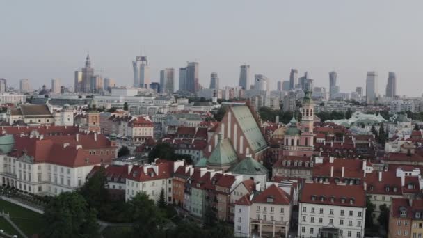 Panorama Der Altstadt Und Der Warschauer Innenstadt Von Der Drohne — Stockvideo