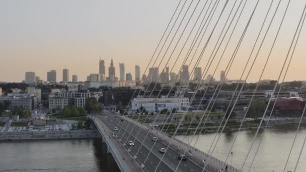 Panorama Varsovie Pologne Point Vue Des Drones Pendant Coucher Soleil — Video