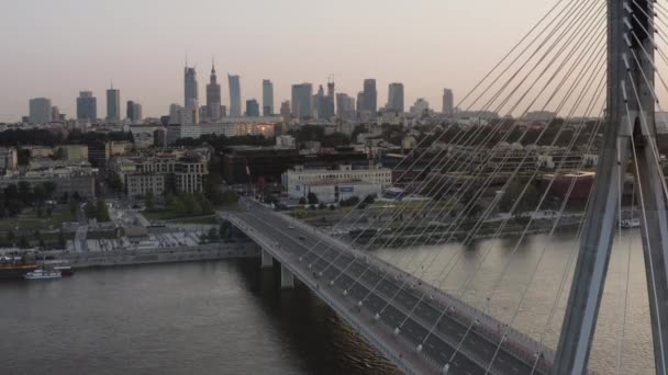 Panorama Varsovia Polonia Desde Perspectiva Los Drones Atardecer — Vídeo de stock
