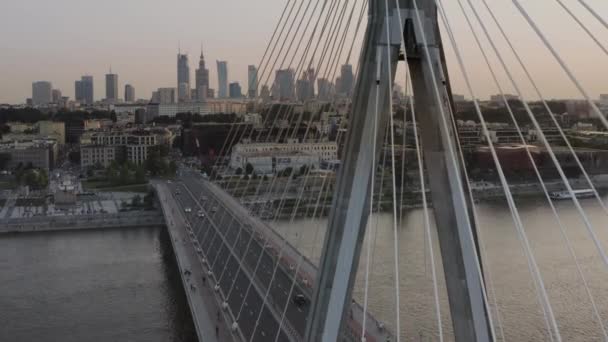Panorama Von Warschau Polen Aus Drohnenperspektive Bei Sonnenuntergang — Stockvideo