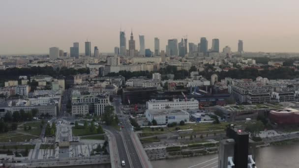 Panorama Varsovie Pologne Point Vue Des Drones Pendant Coucher Soleil — Video