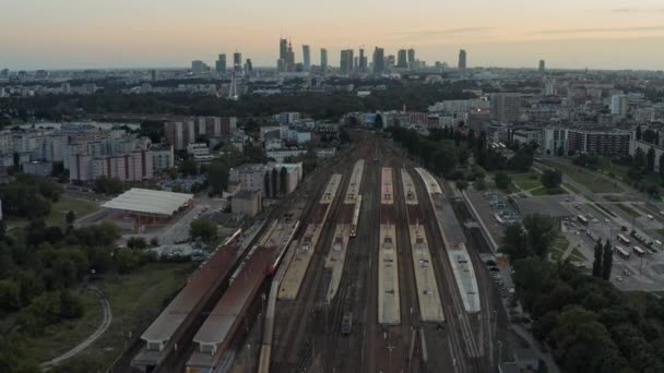 Panorama Aereo Della Città Varsavia Durante Tramonto Vista Dalla Stazione — Video Stock