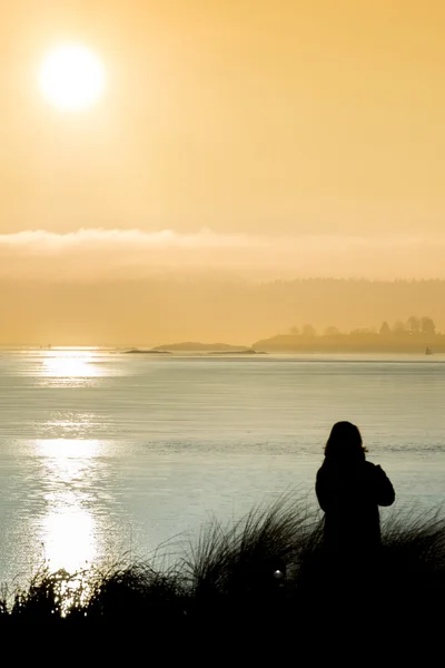 Uma mulher e o pôr-do-sol — Fotografia de Stock