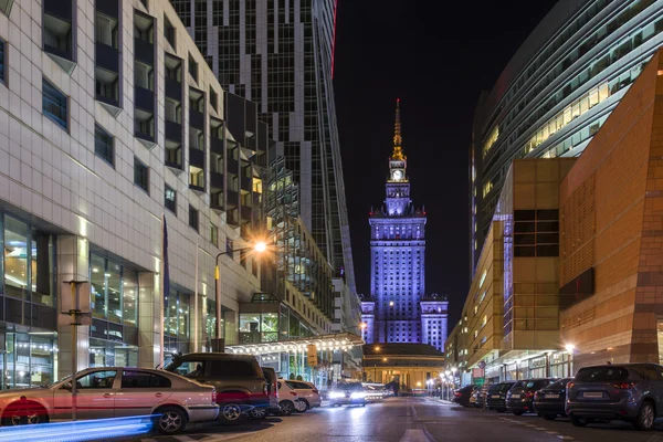 Warsaw city center at night — Stock Photo, Image