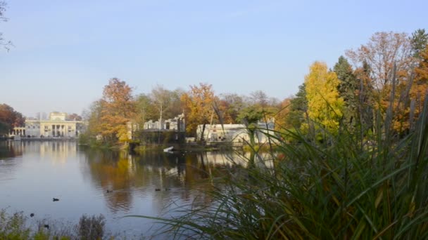 Königspalast auf dem Wasser im Park lazienki, Warschau — Stockvideo