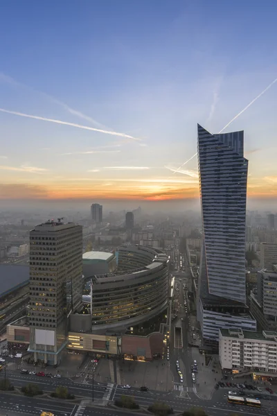Warsaw city center at sunset — Stock Photo, Image