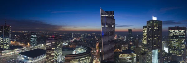 Panorama of Warsaw downtown during the night — Stock Photo, Image