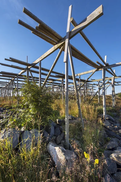 Lege houten constructie voor stockfish kabeljauw — Stockfoto