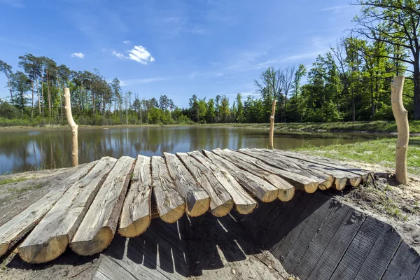 Pasarela de madera en el lago — Foto de Stock