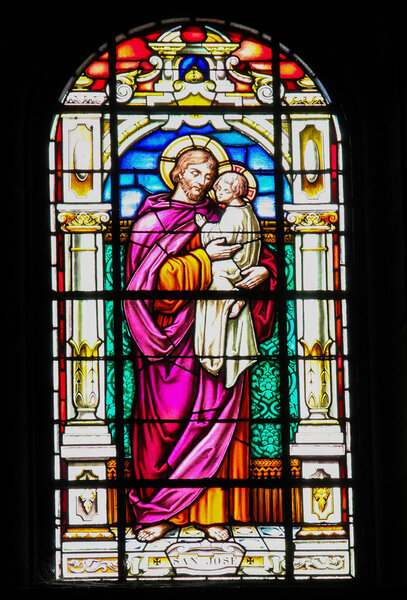 Stained Glass of Saint Joseph and Jesus in the church of Garachi