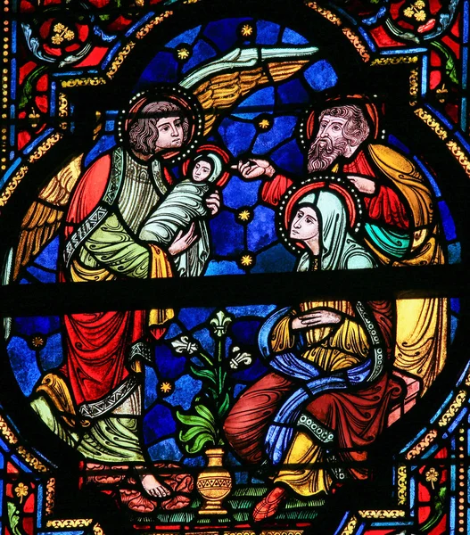 Joseph, Mary, Gabriel and Jesus - Stained Glass — Stok fotoğraf