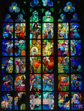 Stained Glass in Prague Cathedral by Alphonse Mucha