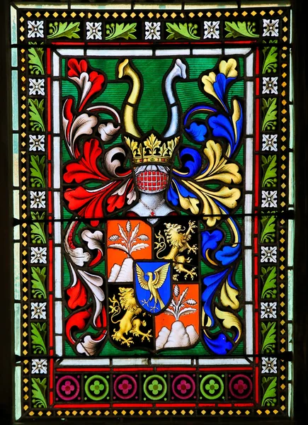 Stained Glass - Coat of Arms in Prague Cathedral — Stock Photo, Image