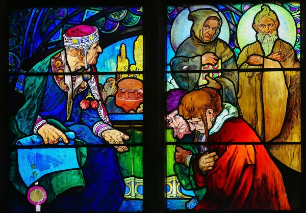 Stained Glass of Saints Cyril and Methodius by Alphonse Mucha — Stock Photo, Image