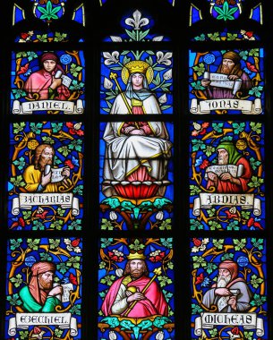 Stained Glass - Mother Mary and Prophets clipart