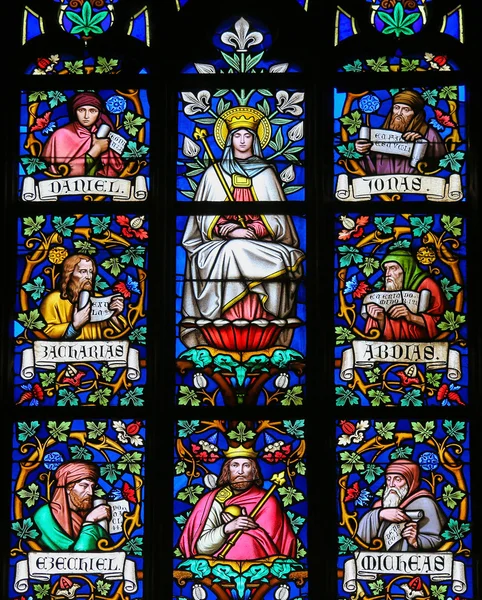 Stained Glass - Mother Mary and Prophets — Zdjęcie stockowe