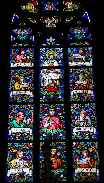 Stained Glass - Mother Mary and Prophets — Stock Photo, Image