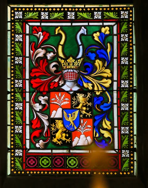 Stained Glass - Coat of Arms in Prague Cathedral — Stock Photo, Image