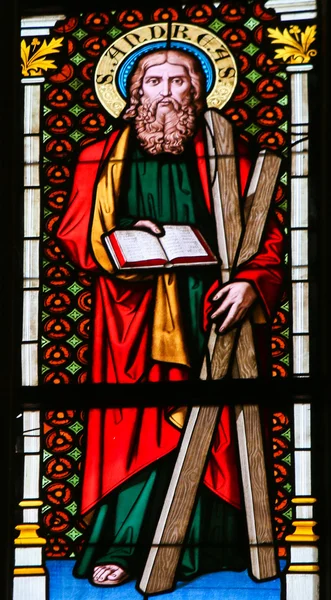 Svatý Andreas nebo Andrew - vitráže v pražské katedrále — Stock fotografie