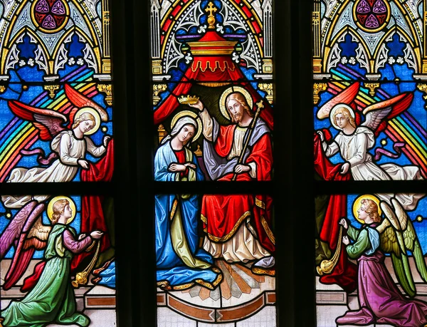 Stained Glass - Coronation of the Virgin — Stock Photo, Image