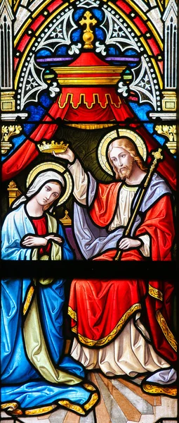 Stained Glass - Coronation of the Virgin — Stock Photo, Image