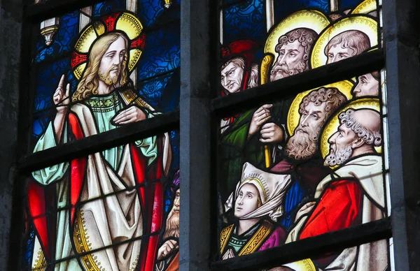 Gebrandschilderd glas - preek op de berg — Stockfoto