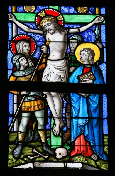 Stained Glass - Jesus on the Cross — Stock Photo, Image